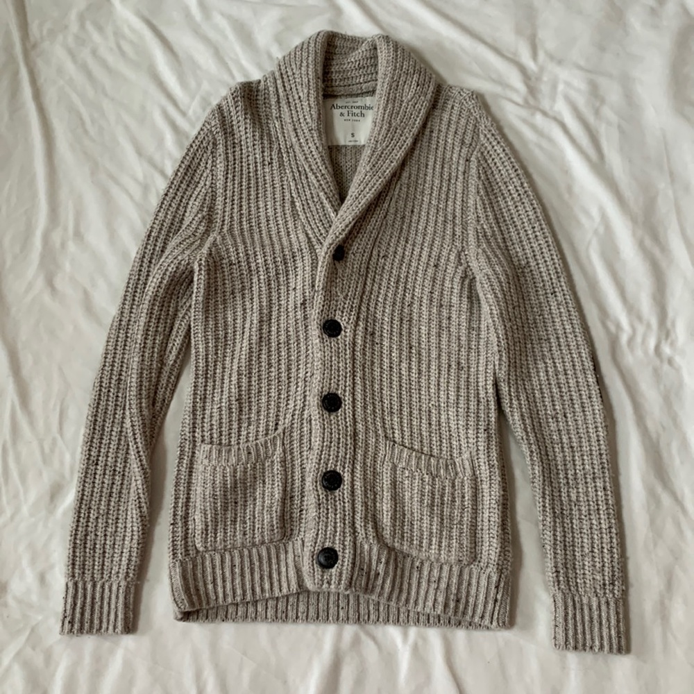 Abercrombie & Fitch Mens KNIT Cardigan Small Oatmeal NWT